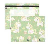 Bolsas para lápices con cremalleras suaves, perforadora de 3 agujeros para cartas de papel A4, paquete de 2 suministros universitarios para profesores, delicados unicornios de dibujos animados, color