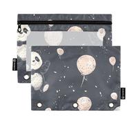 Bolsas para lápices de 3 anillos con ventana transparente de dibujos animados lindo cumpleaños blanco y negro Panda Anillos estuche transparente ventana y ojales carpetas perforadas de 3 agujeros para