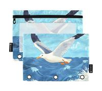 Bolsas para lápices escolares con ventana transparente de gaviota blanca volando sobre el mar, estuche transparente para ventana y ojales de tres anillos para escuela, oficina y hogar, multicolor, 2