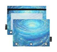 Bolsas para lápices para niños con ventana transparente azul-amarillo River of Stars con cremallera en varios colores, 3 anillos, carpeta con cremallera, organizadores de oficina, para clase escolar