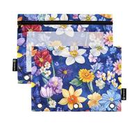 Bolsas para lápices para niños con ventana transparente con pintura al óleo con girasoles retro amarillos, estuche transparente para ventanas y ojales, 3 anillos para aula, suministros de oficina