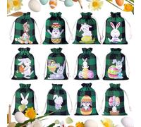 Bolsas para Pascua - 12 piezas con cordón con estampado de conejitos de | de arpillera, para boda, dama de, invitados de Pascua, Navidad
