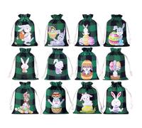 Bolsas para Pascua, 12 unidades, con cordón de diseño de conejo festivo, bolsas de yute, para, bodas, de dama de, colegas invitados, Navidad, etc