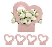 Bolsas para ramos de flores - Florero plegable de 11,81 pulgadas | Porta ramo de corazón - Diseño con mango impermeable de papel de 5 piezas para san, cumpleaños, día de la madre,