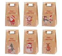 Bolsas Regalo Navidad Belle Vous(Pack 24)15,6X8,6X6cm-Bolsas Navidad Pequeñas de Papel Kraft en 6 Diseños(4 de Cada Uno)-Bolsas Papel Navidad Autoensamblado para Galletas,Dulces,Regalitos