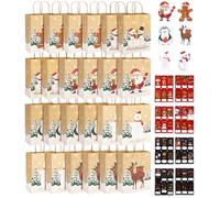 Bolsas Regalo Navidad,Bolsas Papel Kraft,Bolsas de Papel con Asas,Incluye Pegatinas y Colgantes. 23x17.5x9 cm