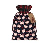 Bolsas reutilizables con cordón para regalo, con estampado de cerdito, color rojo