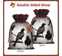 Bolsas reutilizables con diseño de cuervo negro con diseño de pájaros en una rama, regalo festivo, con cordón, ecológicas, para cumpleaños, bodas y fiestas