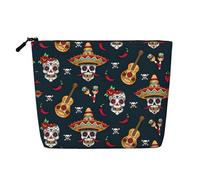 Bolsas reutilizables con estampado de calavera mexicana, bolsa de aseo de viaje de gran capacidad, bolsas de maquillaje con cremallera