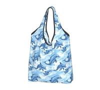 Bolsas reutilizables con estampado de delfines del océano, bolsas de compras, bolsa plegable con asas, Negro -, 2 piezas