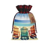 Bolsas reutilizables con estampado de escena de playa con sillas, con cordón, celebraciones, vacaciones, cumpleaños, fiestas, regalos