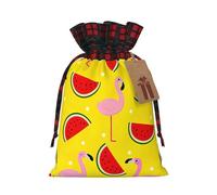 Bolsas reutilizables con estampado de flamenco rosa y sandía con cordón, para celebraciones, vacaciones, cumpleaños, fiestas, regalos