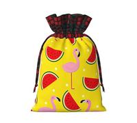 Bolsas reutilizables con estampado de flamenco rosa y sandía con cordón, para celebraciones, vacaciones, cumpleaños, fiestas, regalos