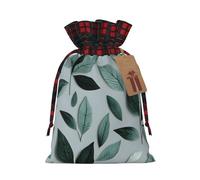 Bolsas reutilizables con estampado de hojas de color gris menta con cordón para regalo, para vacaciones, cumpleaños, bodas y fiestas