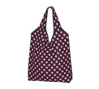 Bolsas reutilizables con estampado de lunares rosados, bolsas de compras, bolsa plegable con asas, Negro, 2 PCS