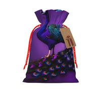 Bolsas reutilizables con estampado de pavo real morado con cordón para regalo, regalos de fiesta, vacaciones, cumpleaños, bolsas ecológicas