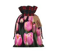 Bolsas reutilizables con estampado de tulipanes rosas y tulipanes, reutilizables, versátiles, con cordón, recuerdos de fiesta, aniversarios familiares