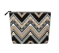 Bolsas reutilizables con estampado en zigzag de gran capacidad, color negro, blanco y marrón, bolsa de aseo de viaje con cremallera