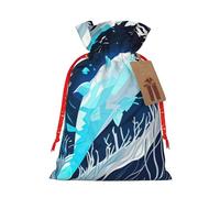 Bolsas reutilizables de regalo de Navidad y festival de ballena animal azul profundo, bolsas de embalaje de regalo, bolsas de tela elegante hechas a mano