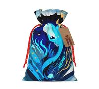 Bolsas reutilizables de regalo de Navidad y festival de ballena animal azul profundo, bolsas de embalaje de regalo, bolsas de tela elegante hechas a mano