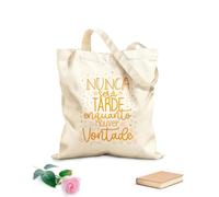 Bolsas reutilizables para la compra Cita inspiradora portuguesa: Nunca es demasiado tarde, mientras tengas voluntad, no dejes que tus sueños sean solo sueños. Tela de 340g/m² de grosor Plegable