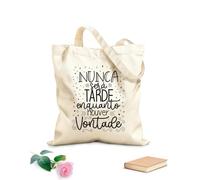 Bolsas reutilizables para la compra Cita inspiradora portuguesa: Nunca es demasiado tarde, mientras tengas voluntad, no dejes que tus sueños sean solo sueños. Tela de 12 oz de grosor Plegable 31x36cm