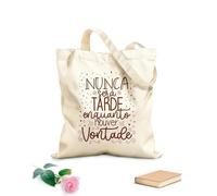 Bolsas reutilizables para la compra Cita inspiradora portuguesa: Nunca es demasiado tarde, mientras tengas voluntad, no dejes que tus sueños sean solo sueños. Tela de 340g/m² de grosor Plegable