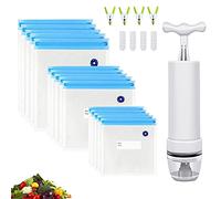 Bolsas Sous Vide Bolsas de Almacenamiento de Alimentos al Vacío Reutilizables para Alimentos, 15 Bolsas Ahorradoras de Alimentos con 1 Bomba de Mano, 4 Clips de Sellado y 4 Clips Sous Vide