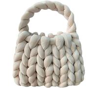 Bolsas tejidas a mano para mujer, bolso de hombro de punto grueso hecho a mano, Beige, Medium