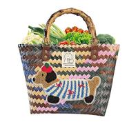 Bolsas tejidas para mujer - Bolsa de paja de playa Dachshund, cesta tejida para la compra diaria al aire libre, trabajo, viajes, boda, viajes, vacaciones, centro turístico, fechas de cumpleaños