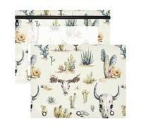 Bolsas transparentes con ventana de 3 agujeros para carpetas de 3 anillas, paquete de 2 unidades, clase de profesor, estilo occidental, bohemio, cactus, calavera, vasto desierto