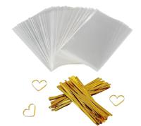 Bolsas transparentes para golosinas, 200 unidades, de 4 pulgadas por 6 pulgadas, bolsas de celofán con 200 lazos para regalo de boda, galletas dulces