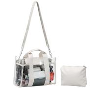 Bolsas transparentes para mujer, 32 x 23 x 13 cm, bolsa de PVC impermeable con correa ajustable, bolso bandolera, bolso de mano, monedero para estadio, deportes, conciertos, beige
