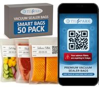 Bolsas Vacio Alimentos- Paquete de 50 Inteligentes-Bolsas Envasar Al Vacio Alimentos Con Código QR - 8" x 12", Sin BPA, Bolsas-de-Vacío de 3,5 Mil Grosor Para Preparación-de-Alimentos