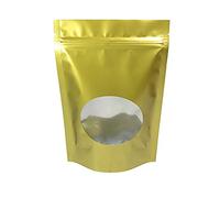 Bolsas ziploc, El papel de aluminio que se puede volver a sellar levanta los bolsos Mylar la cerradura cremallera con ventana clara redonda for el caramelo del café bocado(Gold,6.3x9.4+1.6 Inch)