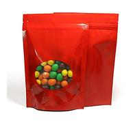 Bolsas ziploc, El papel de aluminio que se puede volver a sellar levanta los bolsos Mylar la cerradura cremallera con ventana clara redonda for el caramelo del café bocado(Red,5.5x7.9+1.6 Inch)