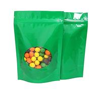 Bolsas ziploc, El papel de aluminio que se puede volver a sellar levanta los bolsos Mylar la cerradura cremallera con ventana clara redonda for el caramelo del café bocado(Green,7.1x10.2+1.6 Inch)