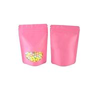 Bolsas ziploc, El papel de aluminio que se puede volver a sellar levanta los bolsos Mylar la cerradura cremallera con ventana clara redonda for el caramelo del café bocado(Pink,5.5x7.9+1.6 Inch)