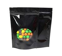Bolsas ziploc, El papel de aluminio que se puede volver a sellar levanta los bolsos Mylar la cerradura cremallera con ventana clara redonda for el caramelo del café bocado(Black,5.5x7.9+1.6 Inch)