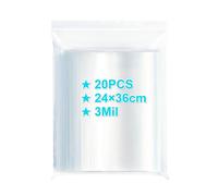 Bolsas Ziplock resellables de 24 × 36 cm, 20 unidades, bolsas de plástico transparente extra gruesas de 3 Mil con cierre de cierre de cierre, fotocongelador, envasado de alimentos