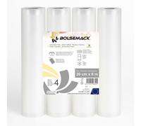 Bolsemack Pack rollos gofrados de envasado al vacío, 20 cm x 6 m, 4 uds | Formato ahorro, recortable a medida deseada, para envasadora doméstica, 90 micras, apta congelador y microondas