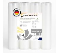 Bolsemack Rollo Gofrado 30cm x 6m (4 uds) Envasadora al Vacío Bolsas de Vacio para Alimentos - Resistente, Seguro y Económico - Certificación Europea, Reutilizable, Ideal Cocina Sous Vide