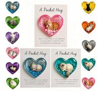 bolsillo-abrazo de la tarjeta del gato, en forma de corazón hecho a mano para los amantes del gato, resina tarjeta de apoyo emocional, Navidad para compañeros de trabajo amantes del gato (3 piezas-H)