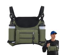 Bolsillo en el pecho, chaleco para correr, múltiples bolsillos, bolsa de almacenamiento, bolsillo de viaje, gran capacidad, ajustable, paquete de pecho, Verde militar., Refer to description