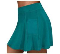 Bolsillos Deportes Pantalones interiores Run Mujeres Yoga Elástico Faldas Tenis Hakama Mini Faldas Tallas Grandes, verde, M