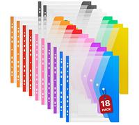 Bolsillos perforados A4 Carteras de plástico,18 unidades,Cartera de documentos ampliable Carpetas portadocumentos de plástico, oficina y escuela, 9 colores