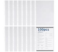 Bolsillos perforados A4 de polietileno resistente, carteras de plástico transparente A4, protectores de hojas con 11 agujeros para carpetas de 2/3/4 anillas para archivar, fundas y documentos (100