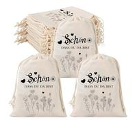 Bolsitas de Algodón con Cordoncillo "Me Alegro de que Estés Aquí" - 15 uds 15x20cm o 20 uds 10x15cm - Bolsitas para Chuches, Detalle Invitados Boda, Bautizo, Cumpleaños - Diseño Floral