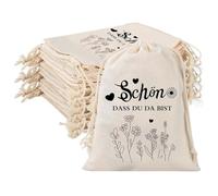 Bolsitas de Algodón con Cordoncillo "Me Alegro de que Estés Aquí" - 15 uds 15x20cm o 20 uds 10x15cm - Bolsitas para Chuches, Detalle Invitados Boda, Bautizo, Cumpleaños - Diseño Floral