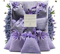 Bolsitas de Lavanda Natural sin OGM - 12 Saquitos en Yute Forrado Color Lavanda Rellenos a Mano - para Ropa, Cajones, Armarios - Flores de Provenza - Última Cosecha